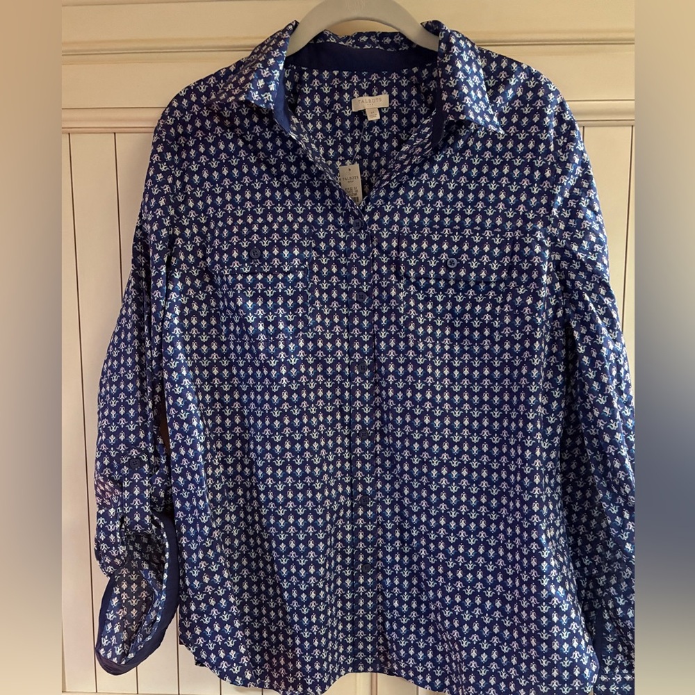 Blue Patterned Button-Up Shirt
